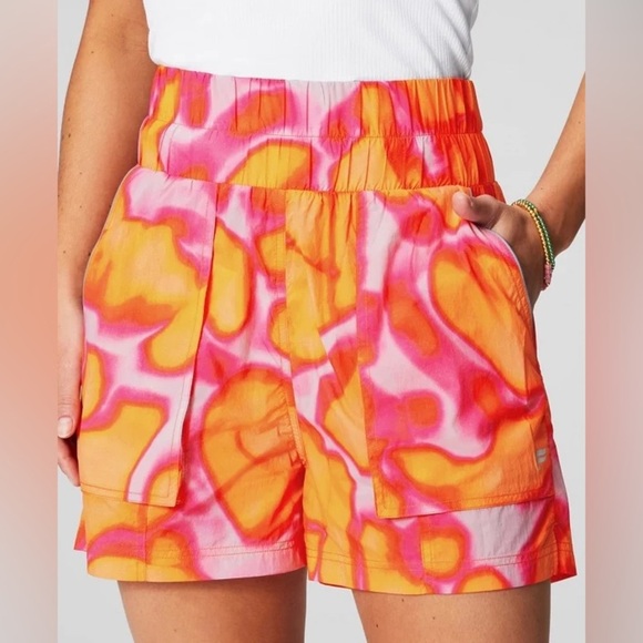 Fabletics Pants - Fabletics High-Waisted Piped Nylon Short orange/pink size Medium